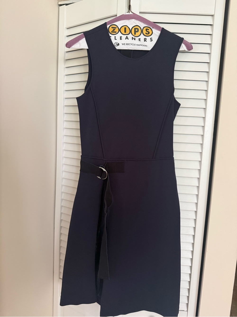 Hugo Boss Dark Navy Sleeveless Belted Sheath Dress